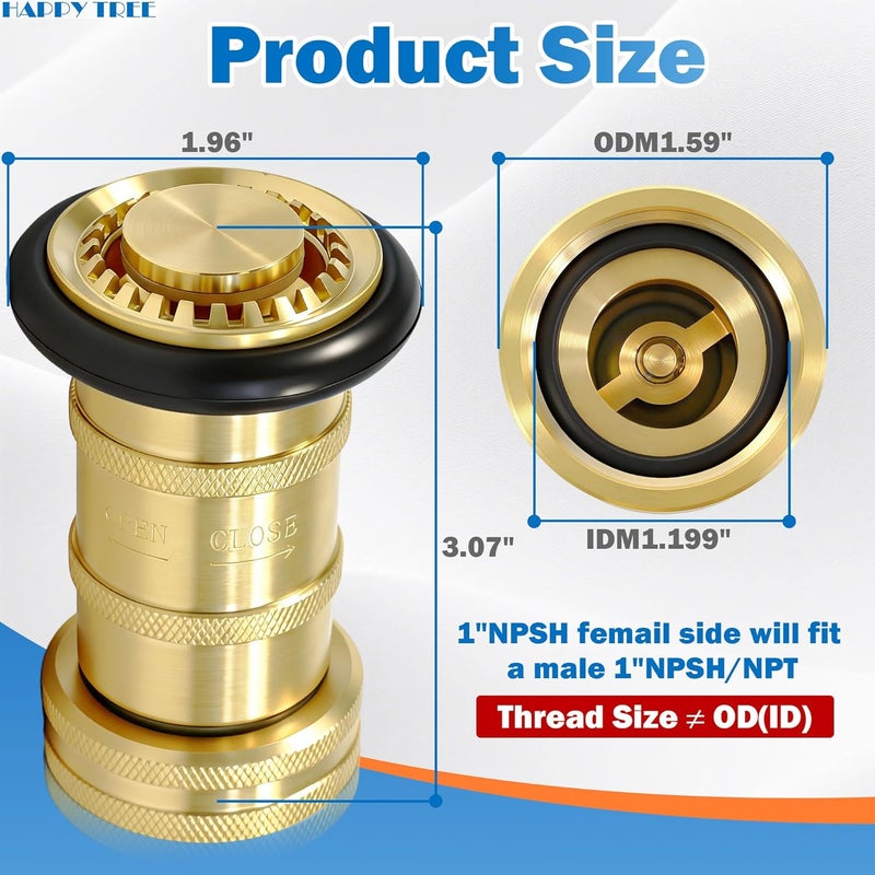 Happy Tree 1" NPSH Fire Hose Nozzle 100 psi 36 gpm Brass Fire Equipment Heavy Duty Industrial Jet Fog Spray Nozzle - Image 2